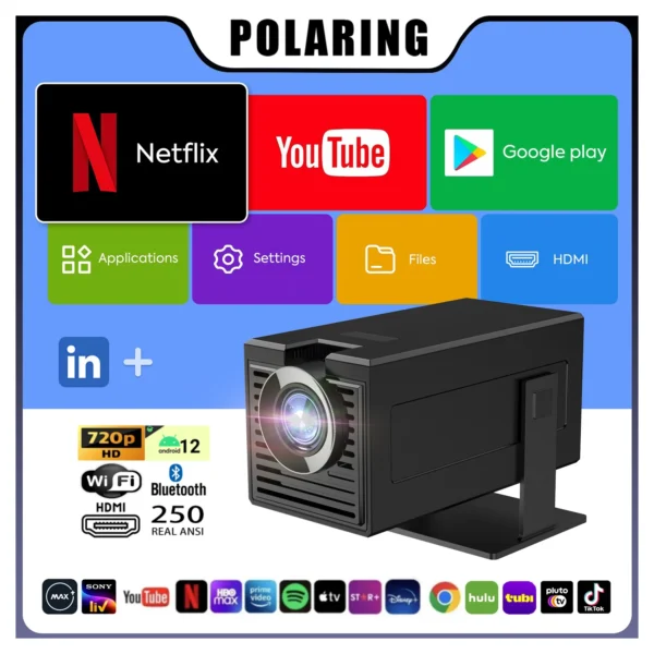 Polaring P50Mini Android Projector Amlogic 950S 6G Wifi BT 250Ansi Cinema Home Keystone HDMI Proyector 1080P 4K  projector